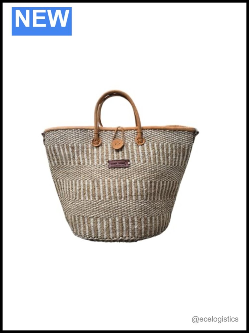 Handwoven Sisal Market Tote Bag with Leather Handles, Lightweight Beach Straw